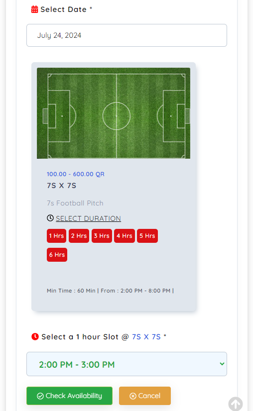 ClubSys facility booking screen
