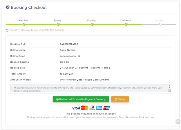 ClubSys online checkout for studio class bookings